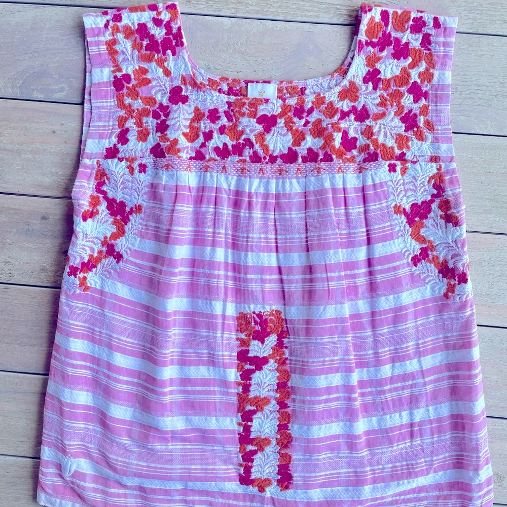 Pink and Orange Embroidered Floral Top